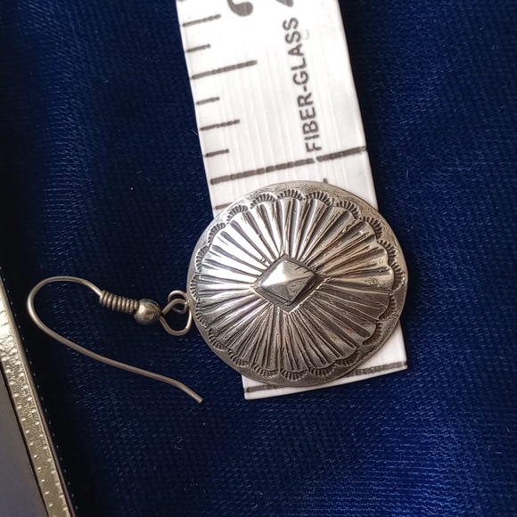 Traditional Sterling Silver Concho Dangle Earrings - Picture 7 of 13